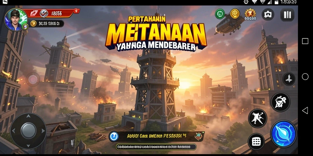 Tangkapan layar ASG55 yang menampilkan aksi pertahanan menara yang intens.