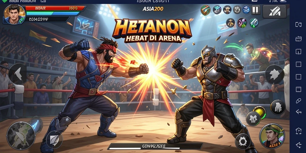 Tangkapan layar ASIA200 dengan pertarungan epik di arena.