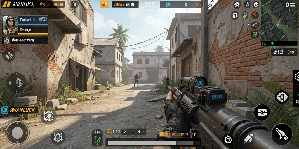 Screenshot gameplay AWANLUCK menampilkan aksi tembak-menembak yang intens.