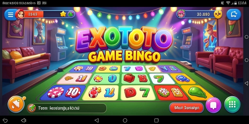 Screenshot utama EXOTOTO menampilkan antarmuka permainan Bingo yang seru dan interaktif.
