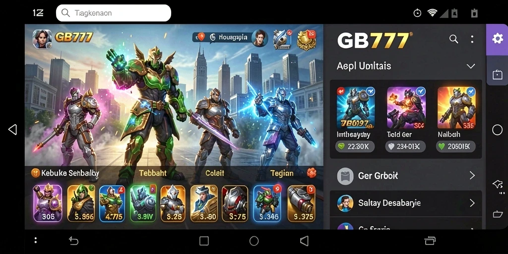 Screenshot menunjukkan tampilan antarmuka GB777 dengan fitur utilitas yang intuitif.