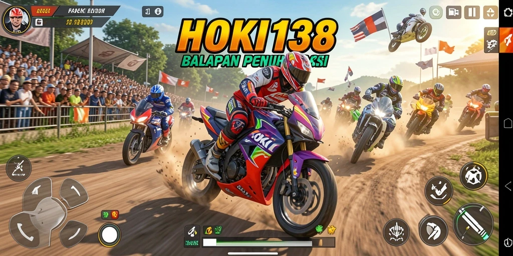Screenshot gameplay HOKI138 menampilkan aksi balapan motor yang mendebarkan.