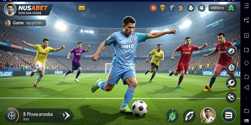 Tangkapan layar dari NUSABET menampilkan aksi bermain sepak bola yang mendebarkan.