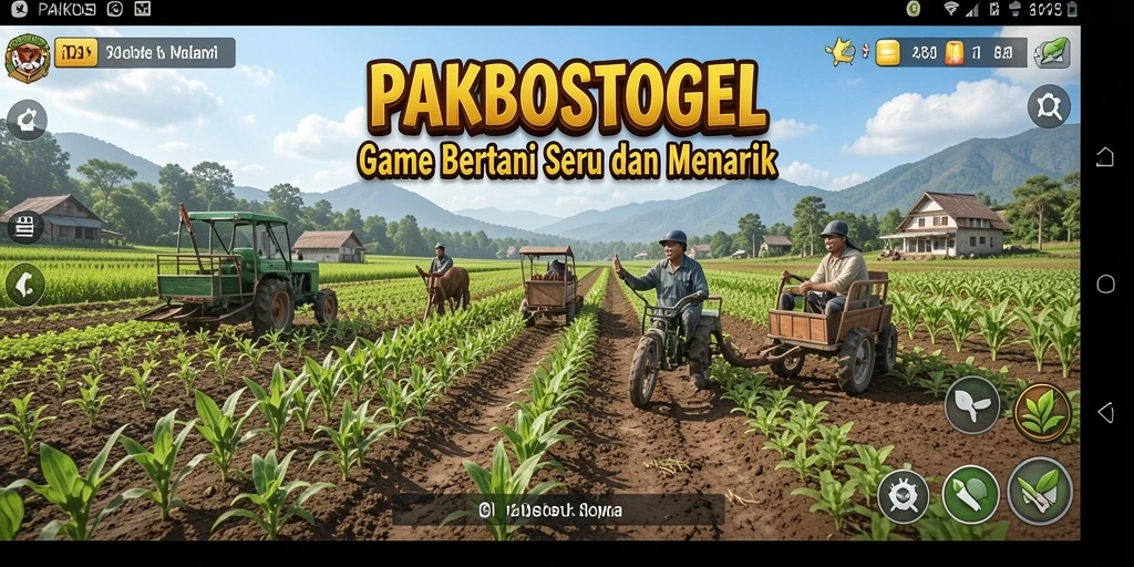 Screenshot gameplay PAKBOSTOGEL menunjukkan aktivitas bertani yang menyenangkan.