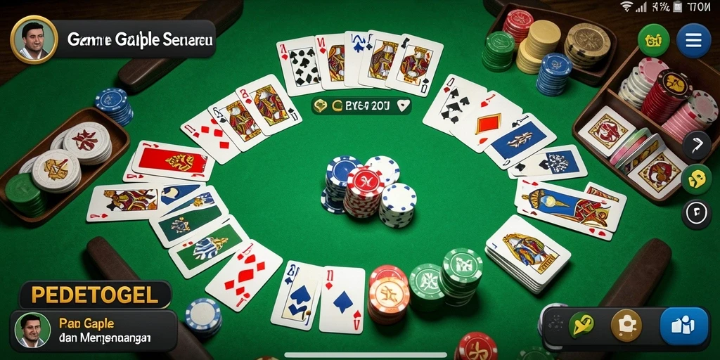 Tampilan gameplay PEDETOGEL dengan suasana seru bermain gaple.