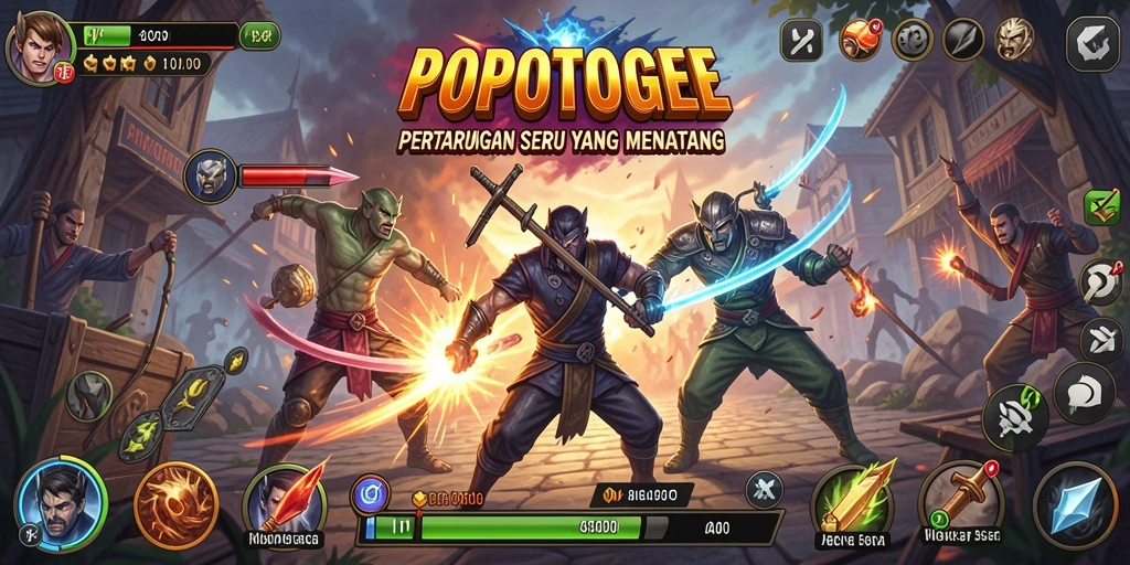 Tangkapan layar pertarungan seru di POPOTOGEL dengan karakter unik.