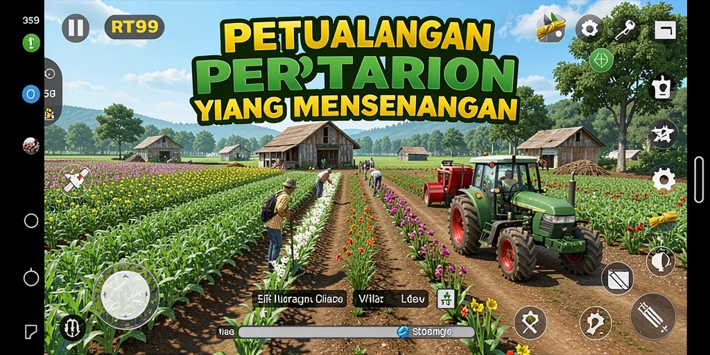 Tampilan gameplay RT99 dengan aktivitas pertanian yang seru.