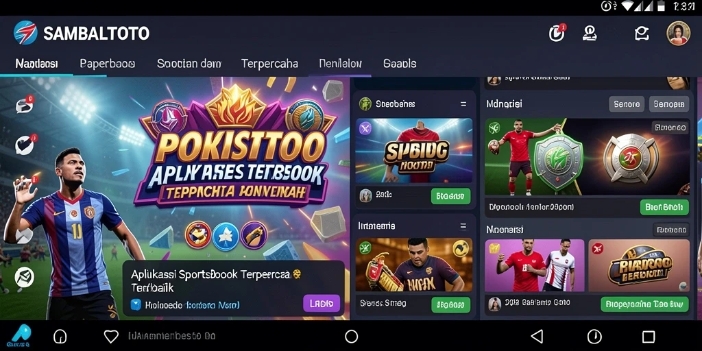 Tampilan antarmuka pengguna di aplikasi SAMBALTOTO untuk taruhan olahraga.
