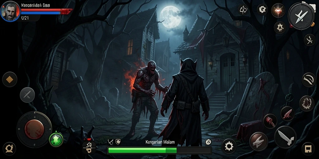 Screenshot utama V21 menampilkan suasana mencekam dalam gameplay.