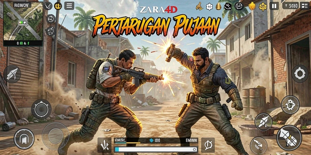 Screenshot gameplay ZARA4D menampilkan aksi menarik di medan perang Battle Royale.