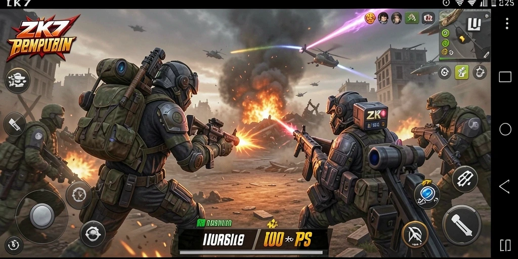 Screenshot menunjukkan aksi seru gameplay TPS di ZK7.